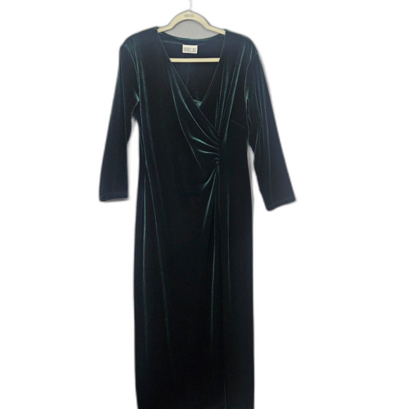 VTG Y2K Robbie Bee Velour Stretch Emerald Green Midi Dress M/L - Picture 5 of 6